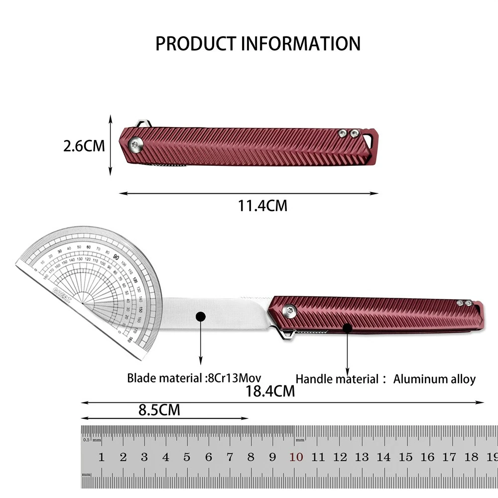 CEO Outdoor K820 Folding Knife, 7cr13mov Steel Blade Aluminum Handle, with Pocket Clip. Lightweight Portable Tactical Multi Tool