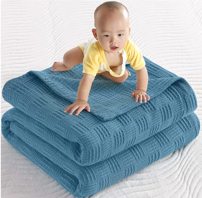 

Baby Cooling Summer Cotton Blanket for Beds Queen King Size Child Thin Summer Quilt Gray Blue Knitted Bedspread on The Bed Cover