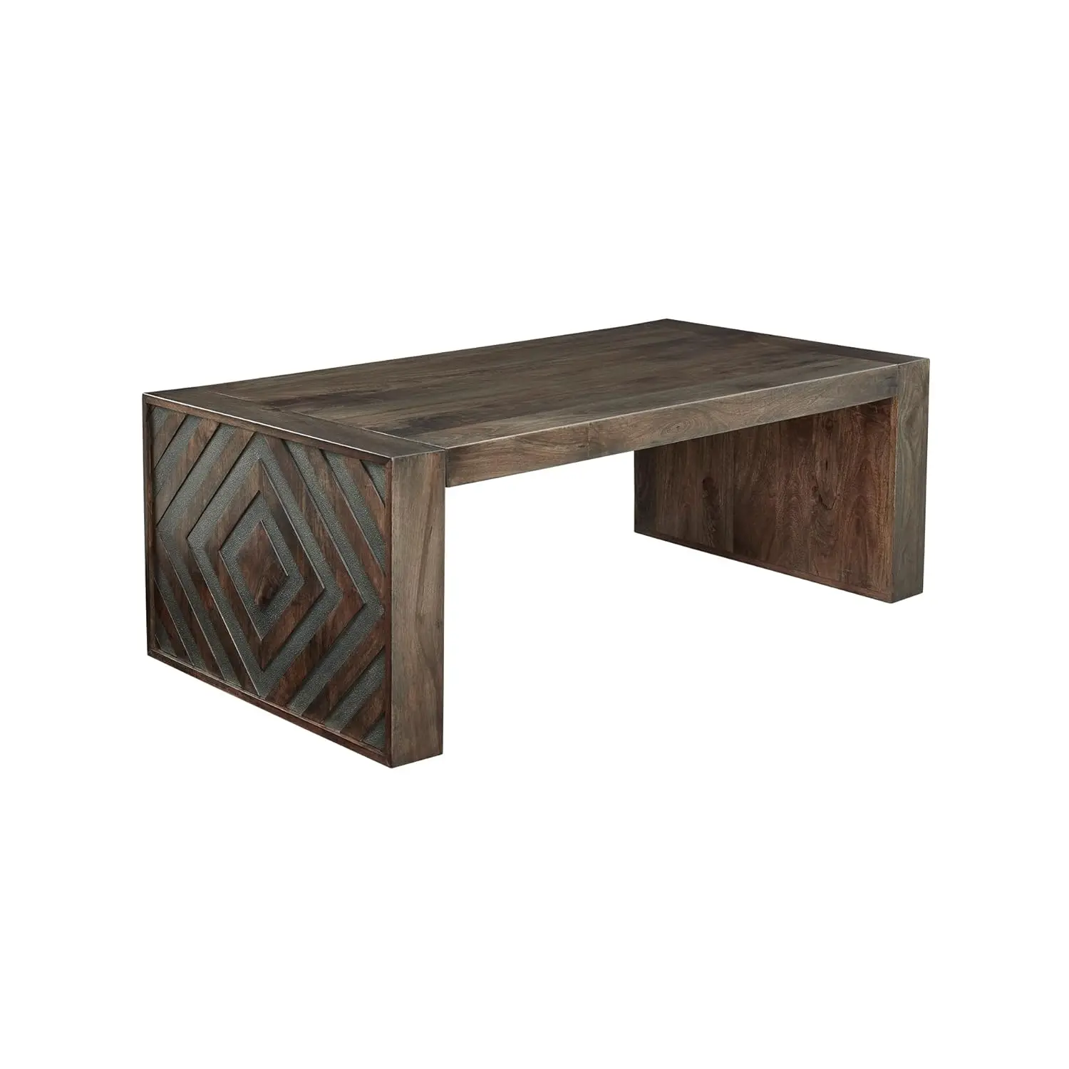 

Casual Coffee Table With Carved Diamond Pattern, Dark Brown & Gray