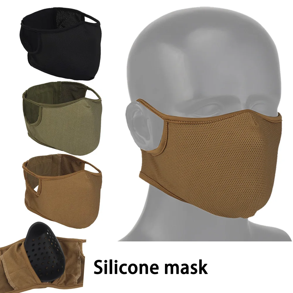 Máscara Tática Half-face com Silicone Balaclava, Respirável, Macio, Acampamento, Caça, Caminhadas, Airsoft, CS Tiro, Equipamento de Treinamento ao Ar Livre