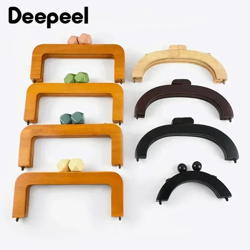 1Pc Deepeel Bag Wooden Handle Bags Closure Kiss Clasp Purse Frames Lock Buckles Handles DIY Handbag Sewing Brackets Accessories