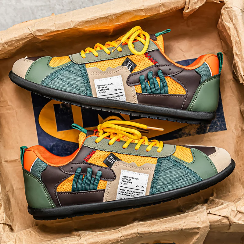 Men's Lightweight Breathable Sneakers |   All-Season Low-Top Lace-Up Shoes with Non-Slip Pvc Soles, Featuring Vibrant Color Block Design, Suitable for Outdoor Hiking, Casual Street Wear, and Everyday Wear—Durable and Stylish Christmas Gift.