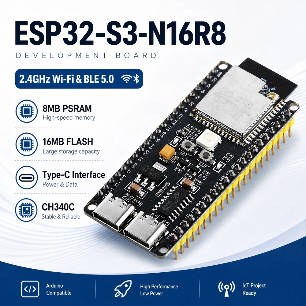 placa-de-desenvolvimento-esp32‑s3‑n16r8-modulo-wifi-24ghz-ble50-16mb-flash-8mb-psram-ch340c-tipo-c-para-arduino