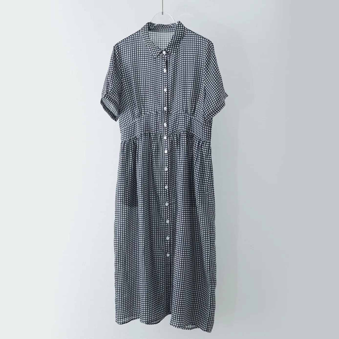

Dave&di Thin And Light Short Sleeved Dress With Printed And Dyed Checkered Shirt Skirt Waist Cinching And Loose Fitting Skirt