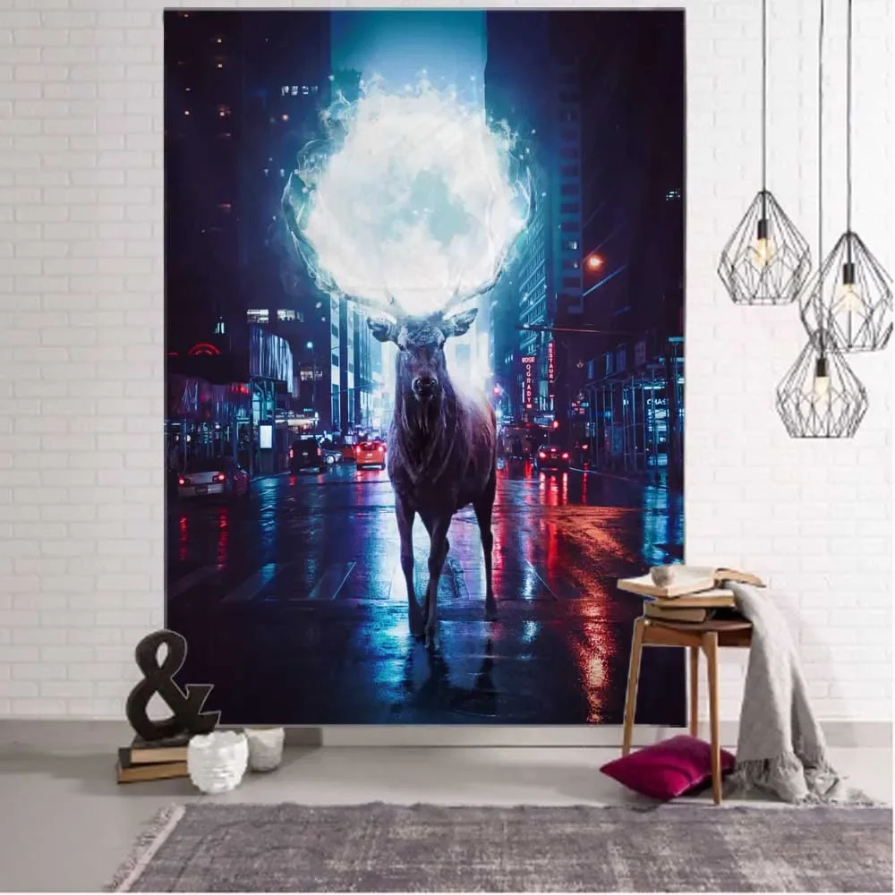 

Fantasy Elk Landscape Starry Sky Wolf Tapestry Wall Hanging Bohemian Psychedelic Hippie Home Decor Wall Cloth Tapestry