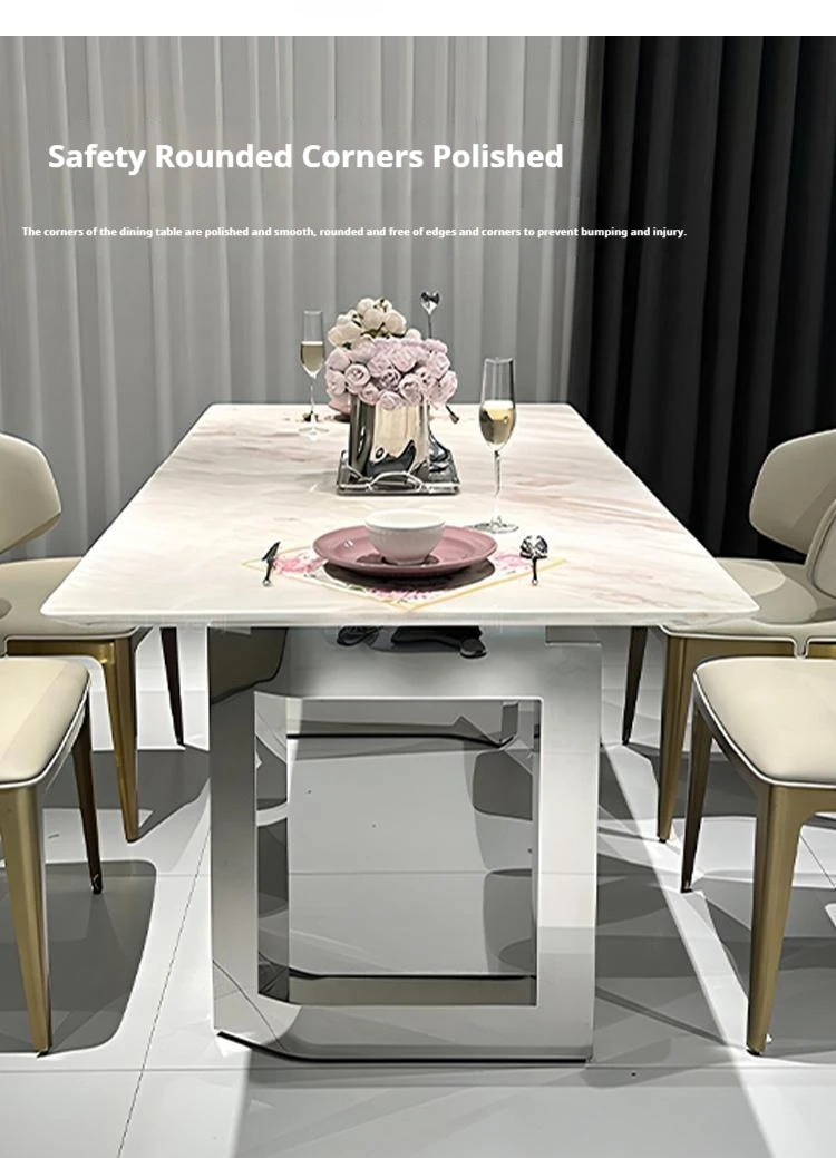 Light Luxury Marble Dining Table, Exquisite Craftsmanship Dining Table for Villa and High-end Interior