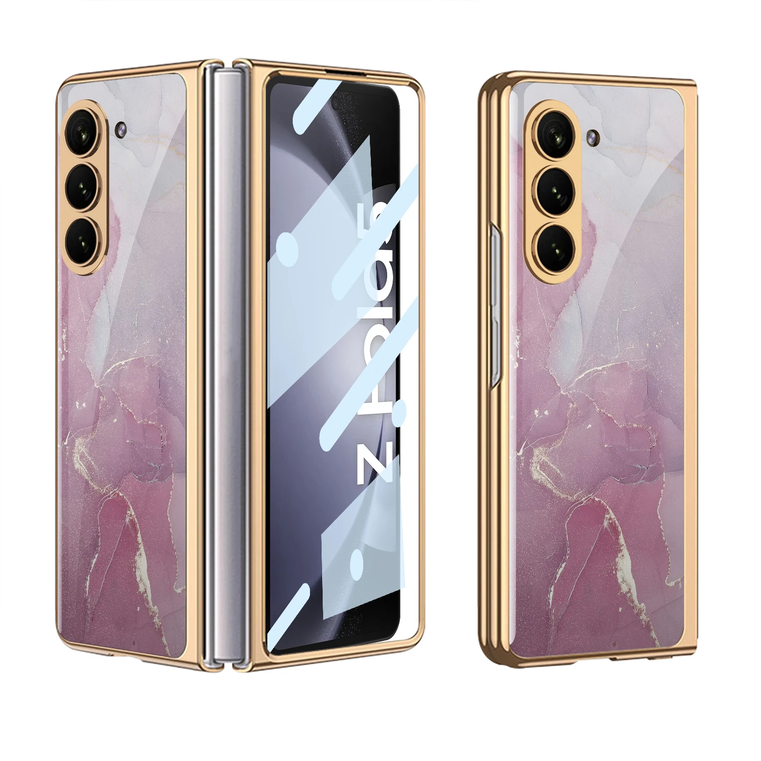 360 Degree Protective Painted Glass Case for Samsung Galaxy Z Fold 5 Luxury Plating Frame Glass Case For Galaxy Z Fold5 Case