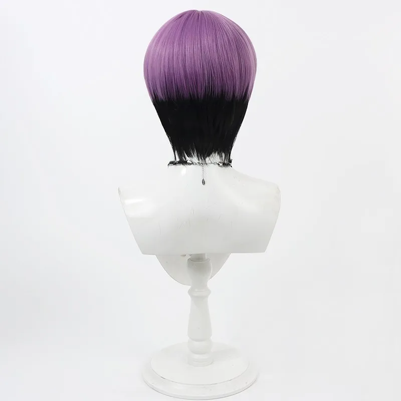Kaiju Nr. 8 Hoshina Soshiro Cosplay-Perücke, lila, schwarz, mit Farbverlauf, Kopfhaut, Halloween-Geschenk