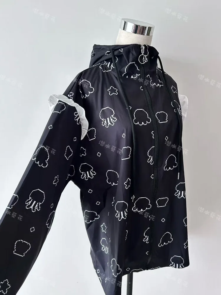 Cartoon Print Loose Mid-Length Sun Protection Clothing Watercolor Medical Style Subculture Cute Summer Air Conditioning Clothing