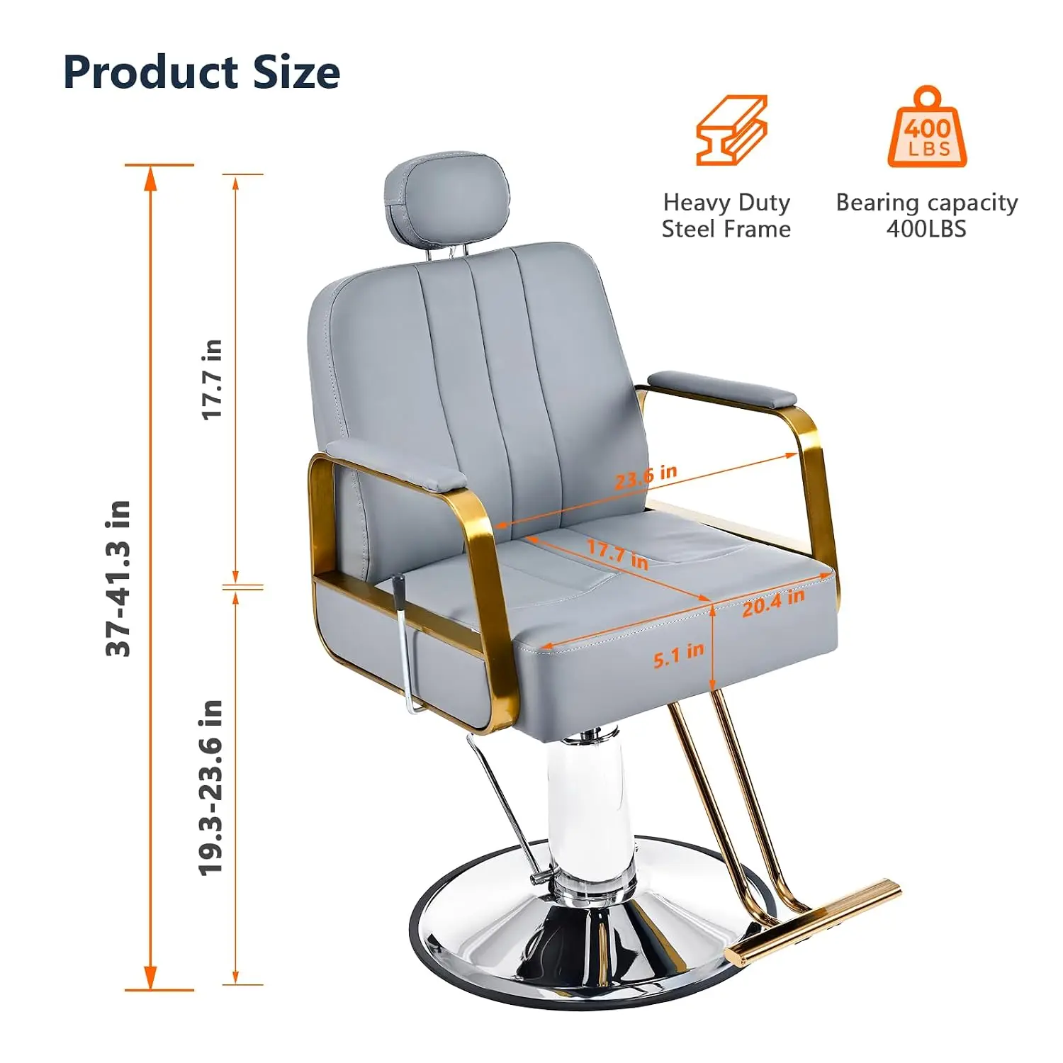 90°-150° Reclining Salon Chair, Heavy Duty Hydraulic Pump 360° Swivel Barber Chair for Hair Stylist Barbershop, Gray, Customized