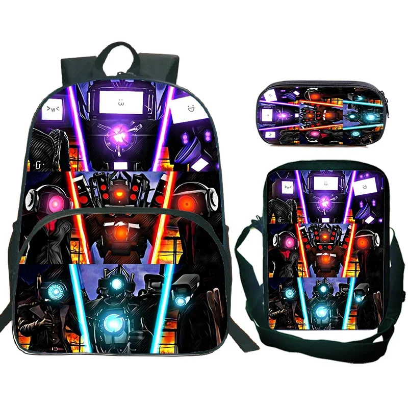 3pcs Set Skibidi Toilet School Backpack Primary School Students Backpack Cartoon School Bag for Boys  Shoulder Bag Pencil Case