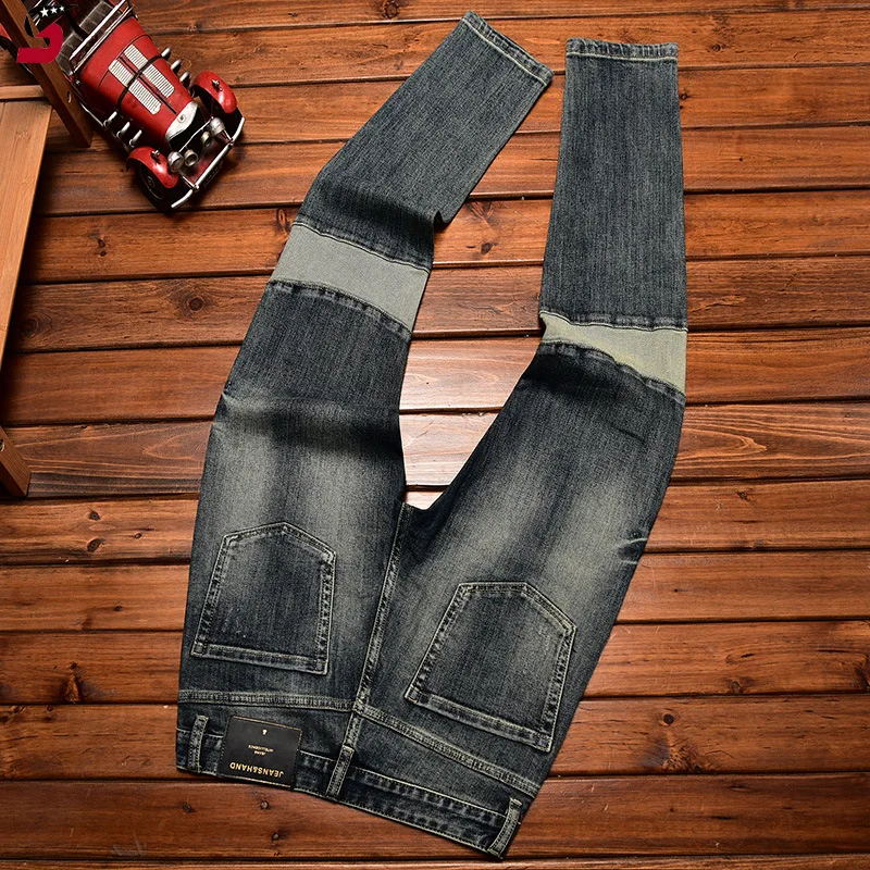 Jeans di fascia alta moda autunno e inverno da uomo strappati Patch Pu Shuai pantaloni elasticizzati Skinny stampati Slim Fit ricamati