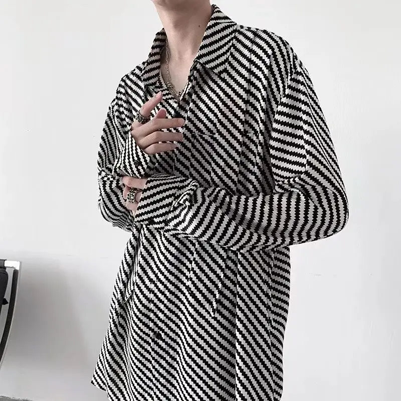 Street Casual Fashion Classic Striped Loose Button Straight Turn-down Collar Man Spring Summer Thin Men\'s Clothing 2023 Korean