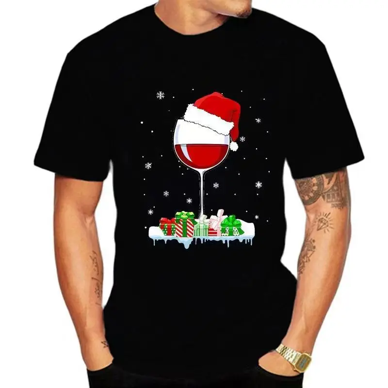 Funny Christmas Wine Glasses Print Men\'s T Shirt New Year Party X\'mas Clothing Casual O-neck Short Sleeve Tops Fashion Loose Tee