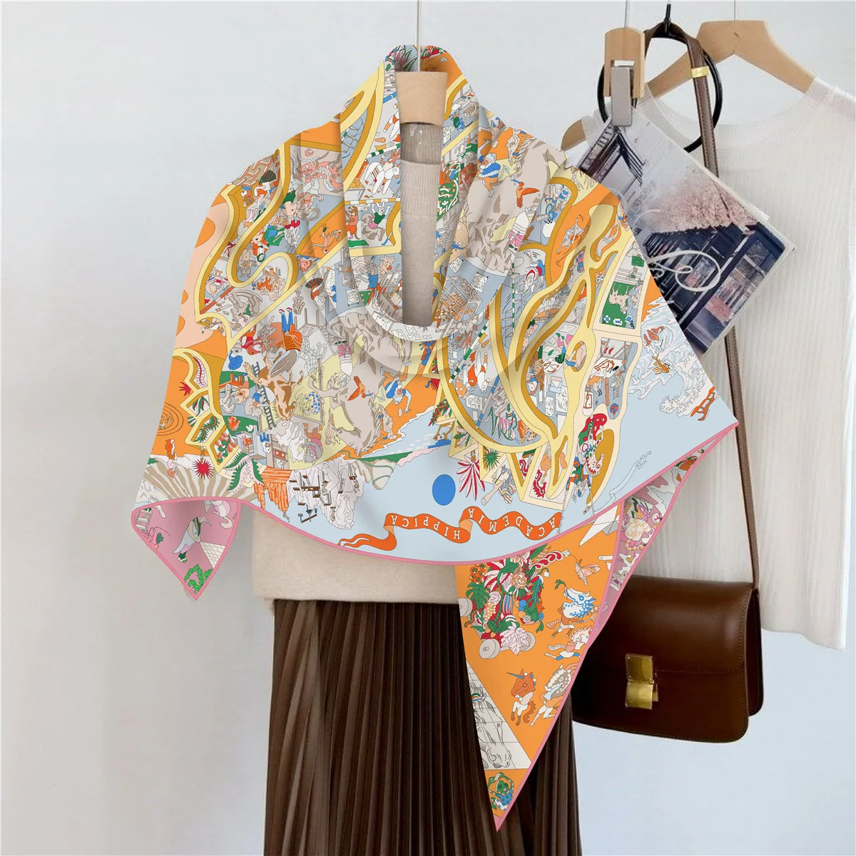 

Женский шарф из искусственного шелка и шерсти 110x110 м, шикарный элегантный квадратный роскошный рождественский подарок на день рождения, вечерние, офисные, повседневные накидки