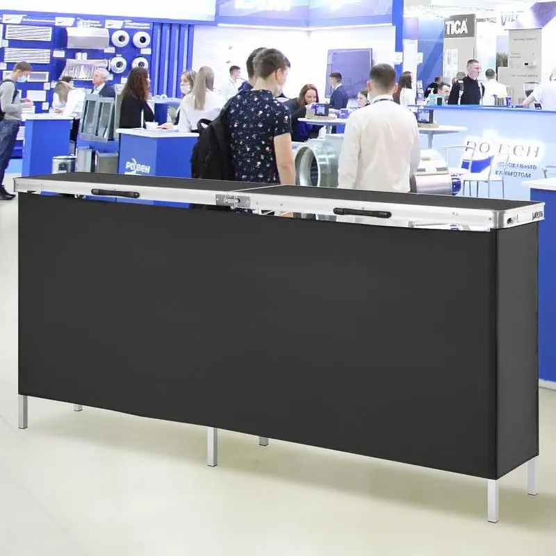 Comptoir de stand pliable en aluminium et MDF, tissu Oxford, 110 x 13 x 47 cm, noir, avec étagère de rangement, sac de transport, pour foire, salon, exposition, fête, pique-nique, bar, portable, commercial