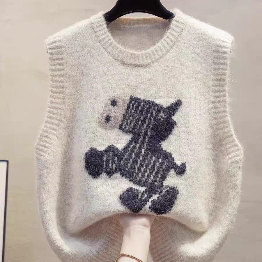 Loose Knitted round Neck Vest Women's Outerwear Sweater Trendy Layering Item Comfortable Fit Korean Style Commute Fashion