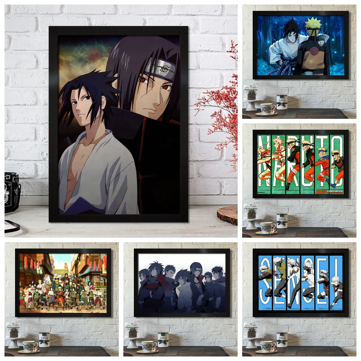 Póster de Lona HD sin Marco con Foto del Grupo de Personajes Principales de Anime Naruto, Decoración de Pared de Konoha Ninjas para Dormitorio, Sala de Juegos, Cueva del Hombre