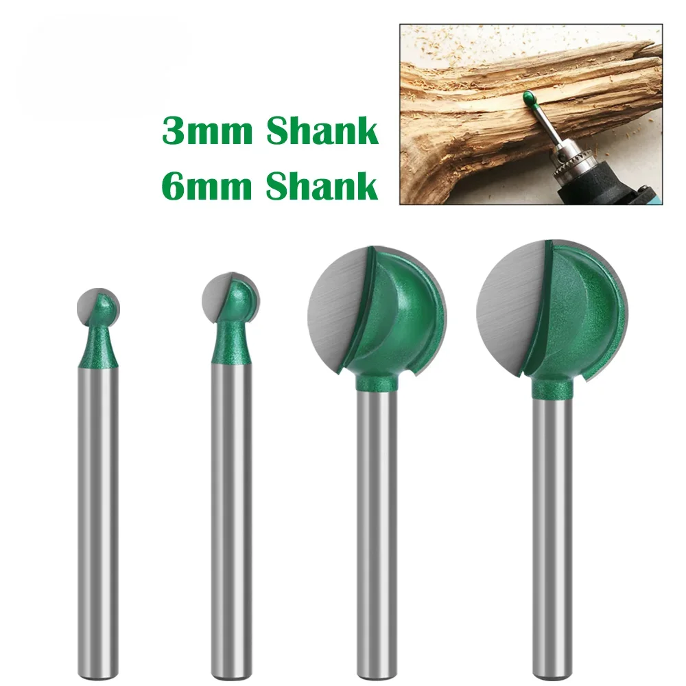 

3mm or 6mm Shank Ball Nose Round Carving Bit Router Bit for Wood Cove CNC Milling Cutter Radius Core Tungsten Carbide