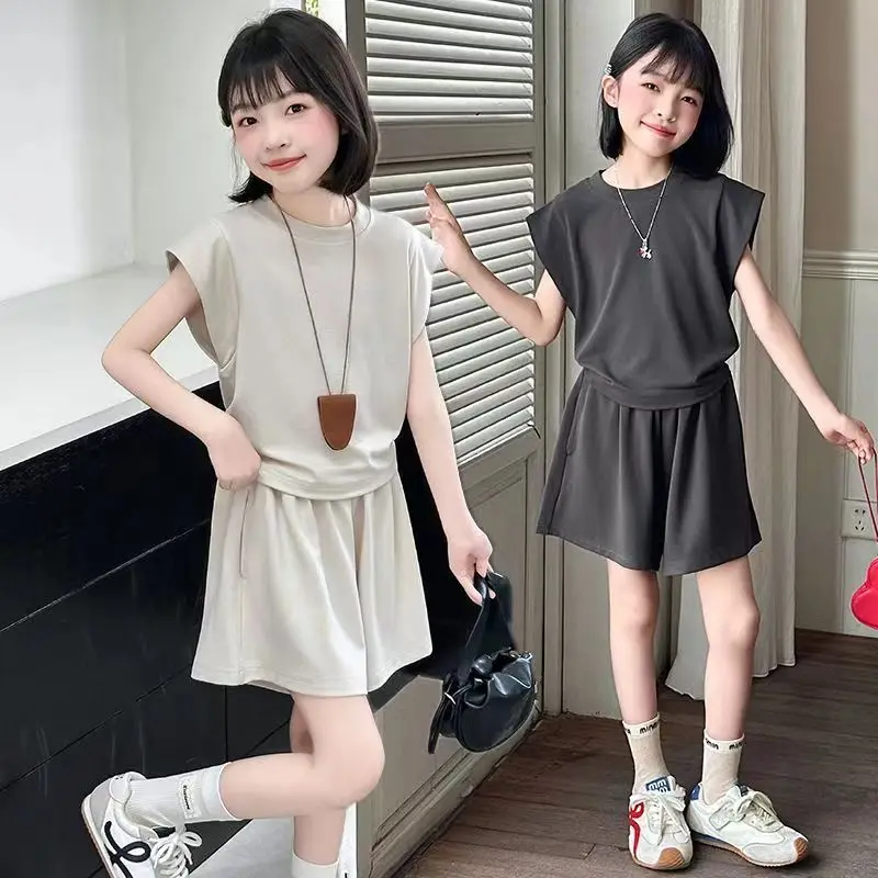 

Корейская детская одежда 2025 года, одежда для девочек от 10 до 12 лет, модный детский свитшот, комплект одежды для юниоров с верхом и низом