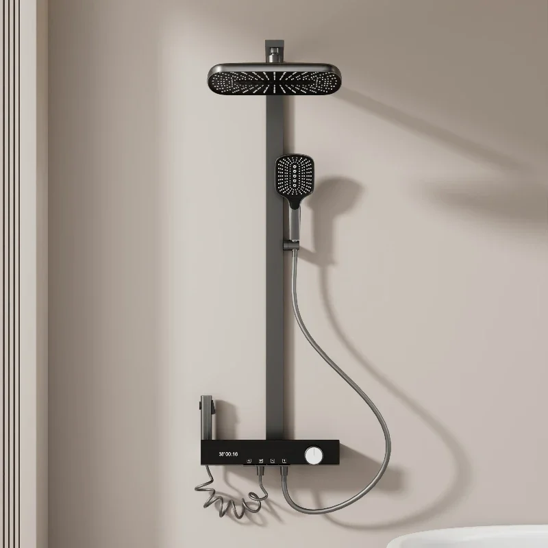 

4 Functions Brass Shower System Intelligent Digital Bathroom Shower Faucet Set Temperature Display Rainlfall Bathroom Shower Set