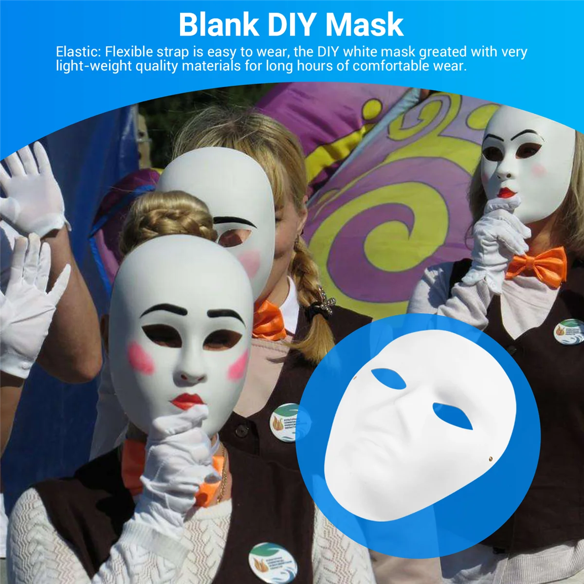 Mascarilla blanca de 12 piezas para Halloween, máscara de papel de cara completa en blanco, para fiesta de Cosplay y baile, para decorar