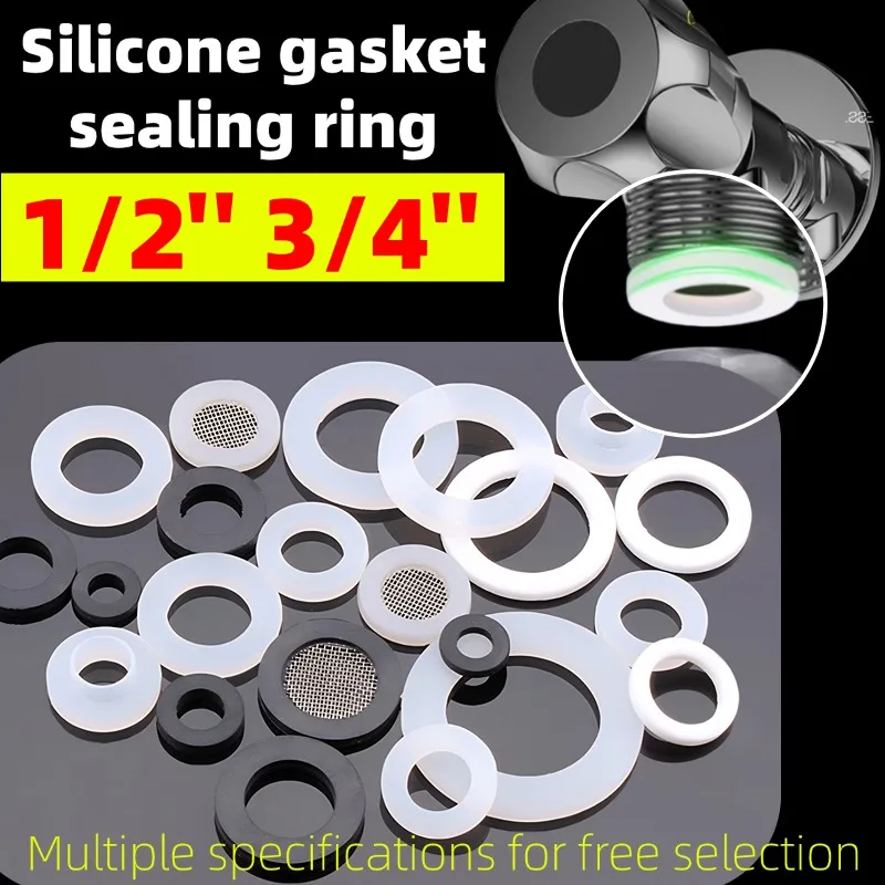 1/2'' 3/4'' Heat Resistant Silicone Gasket Seal, 4/6 Inch Corrugated Inlet Hose with Rubber & PTFE Washers, Black/White
