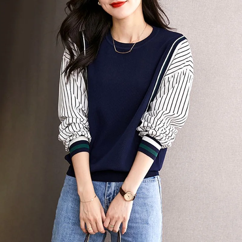 Thin Autumn Winter Striped Creative Patchwork Bottoming Fashion Simplicity Temperament Pullovers Women's Clothing 2022 Casual