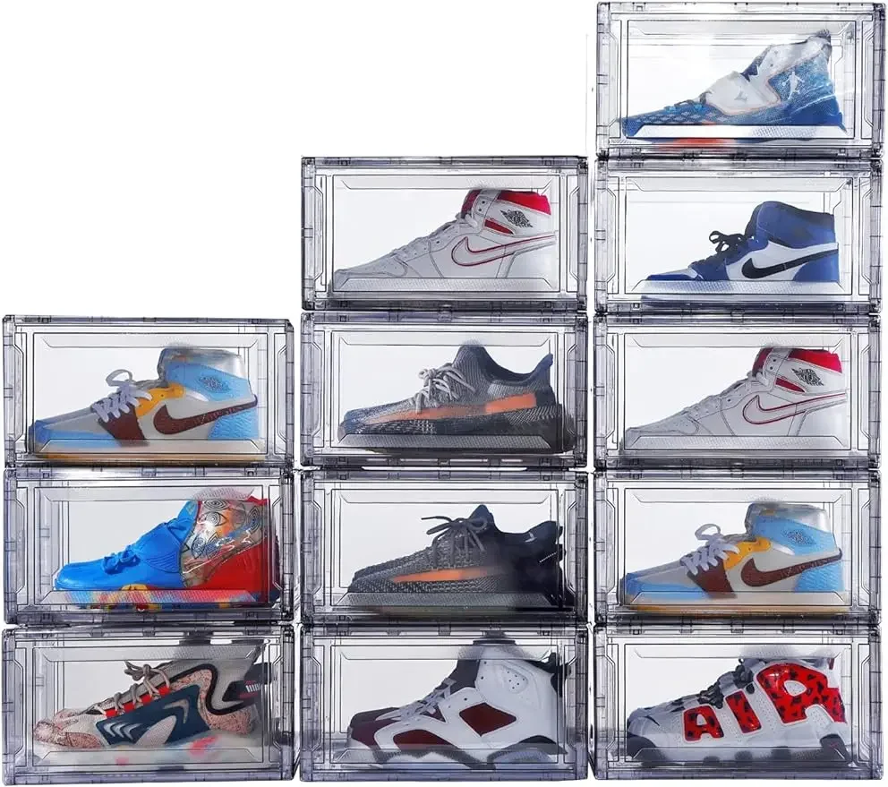 

12 Pack Acrylic Clear Shoe Boxes– Ultra Clear Plastic Stackable Sneaker Storage For Sneakerhead