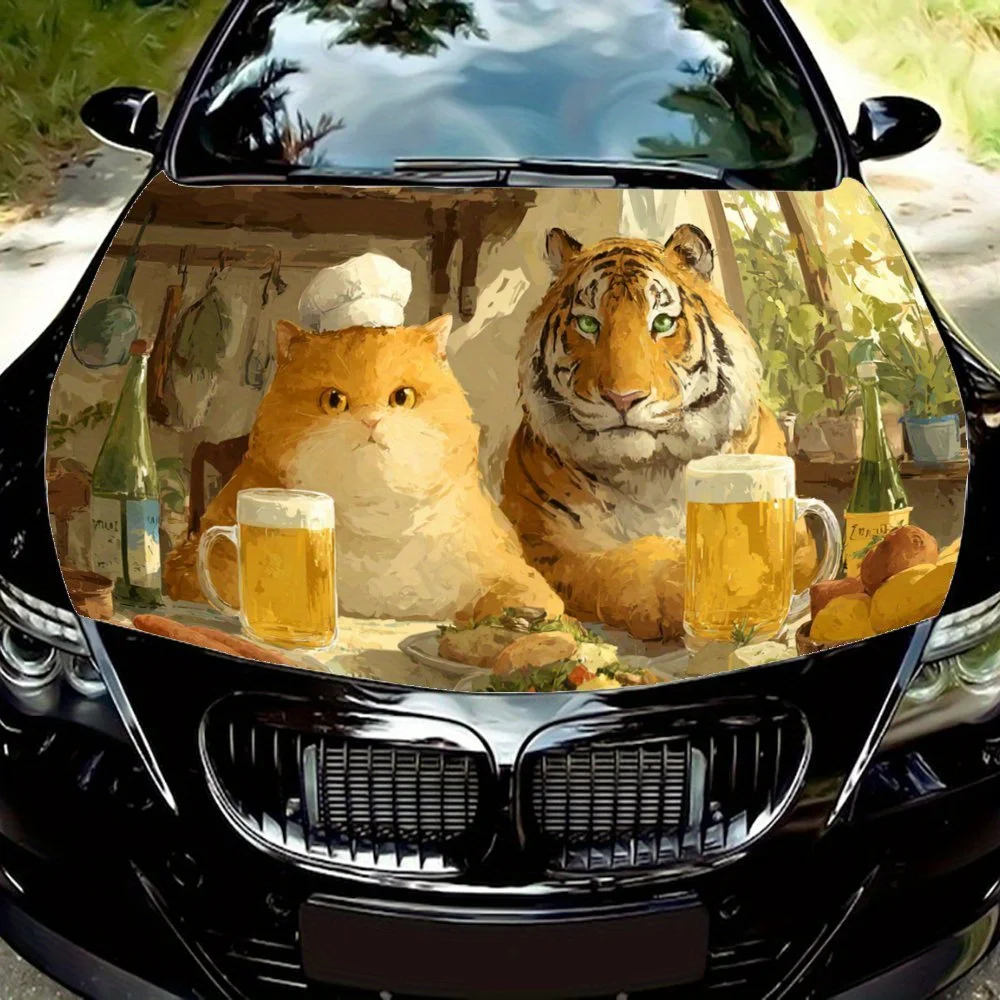 

Interesting and Novel Cat and Tiger car hood stickers, waterproof self-adhesive, scratch resistant, easy to stick, durable car P