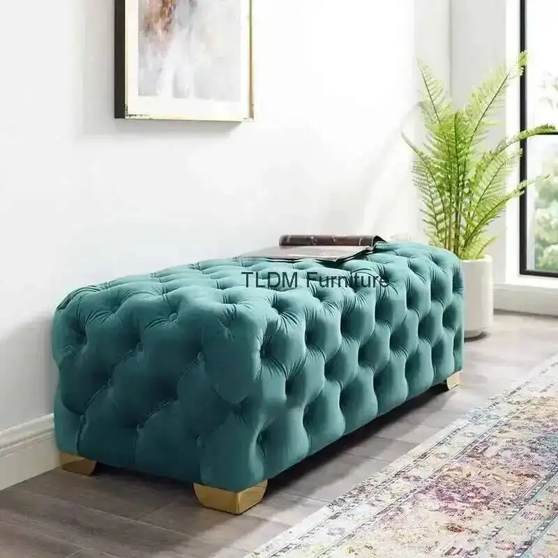 أرائك الترفيه الشمال ضوء غرفة المعيشة الفاخرة أريكة استرخاء سرير أثاث غرفة نوم المنزل الحديثة باب الحذاء البراز أريكة قطيفة م #2