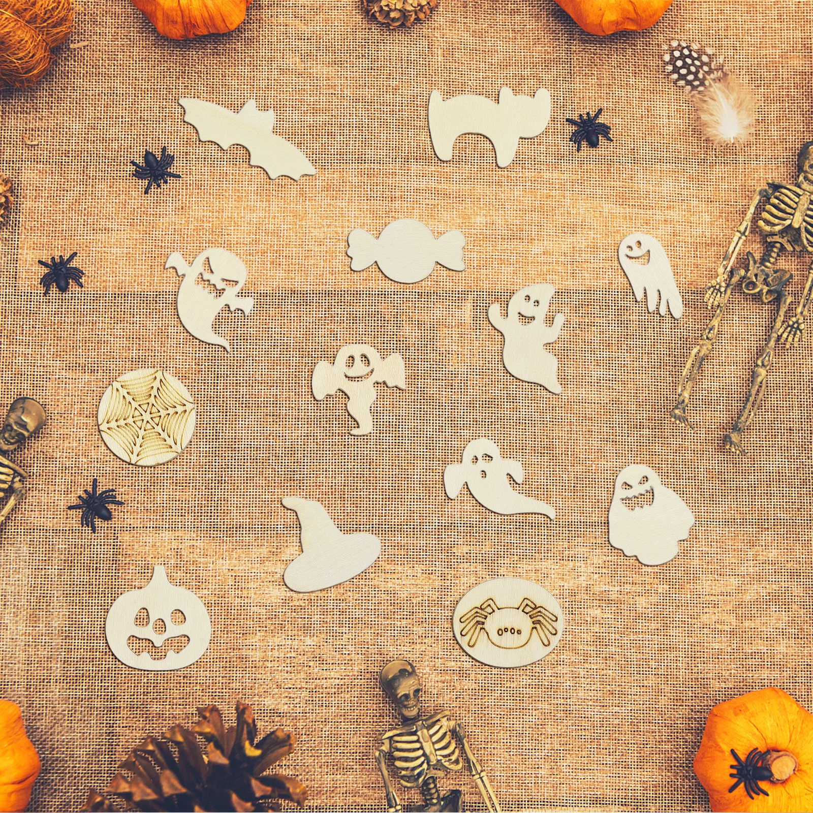 

Halloween Wooden Slices Diy Hanging Ornaments Ghost Design Party Decoration Craft Accessories Festival Home Decor