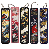 Crane Embroidery Key Fob For Motorcycles Cars Style of Art Backpack Keychain Fashion Keyring Gifts for Men Women Accessories
