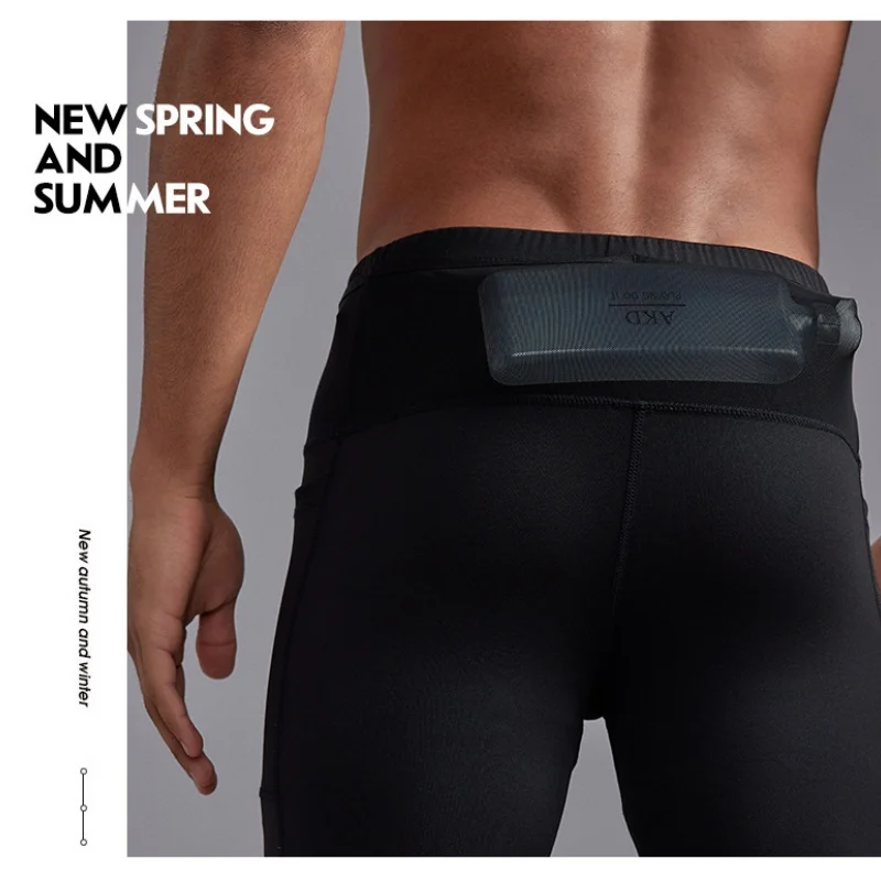 Herren-Kompressions-Marathon-Laufshorts mit Hüfttasche, schnell trocknend, für Training, Fitness, Sport, enge Shorts – Detail 7