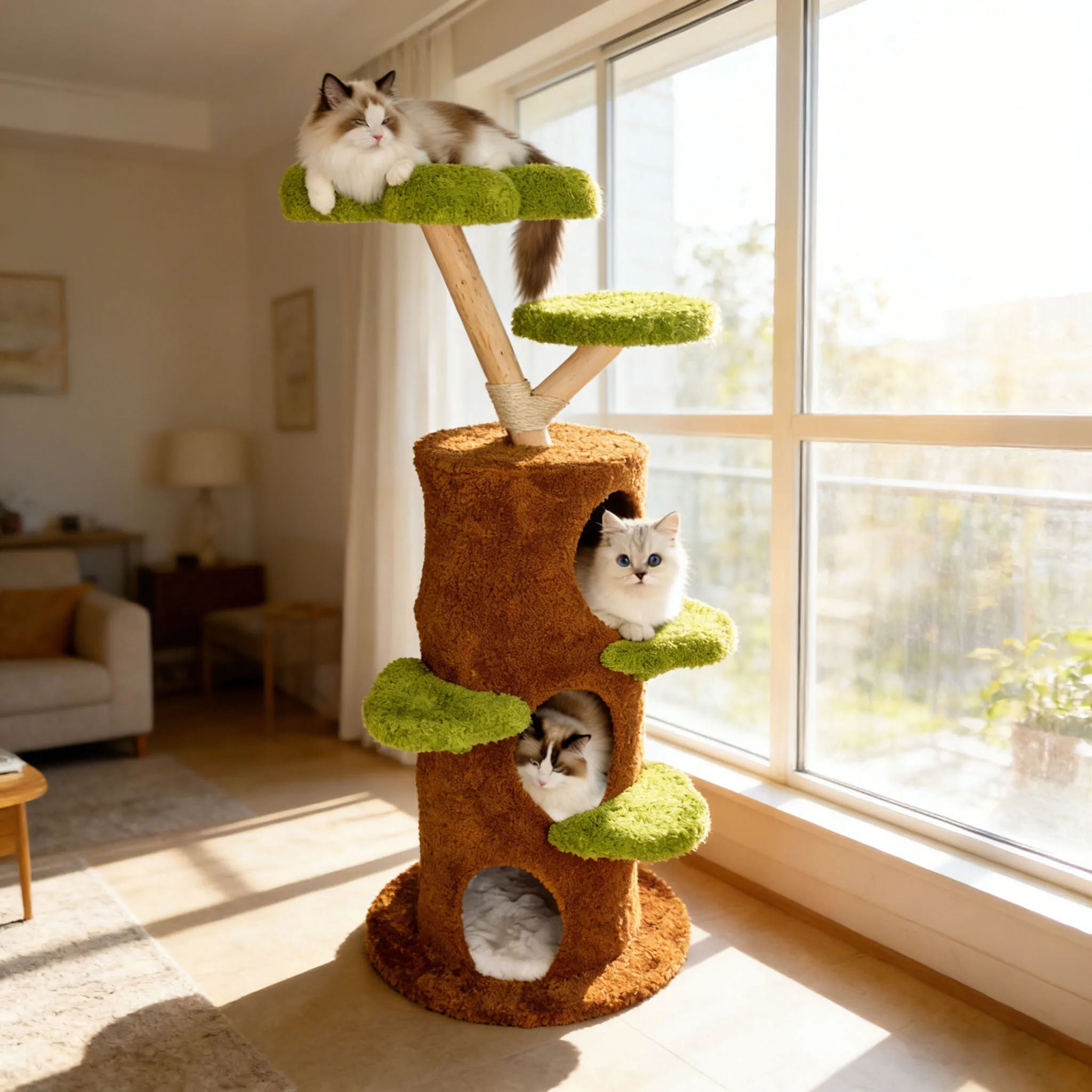148CM Tall Indoor Cat Tree Activity Tower Center Multi-Level Cat Climbing Tree Sisal Scratching Post Plush Cave