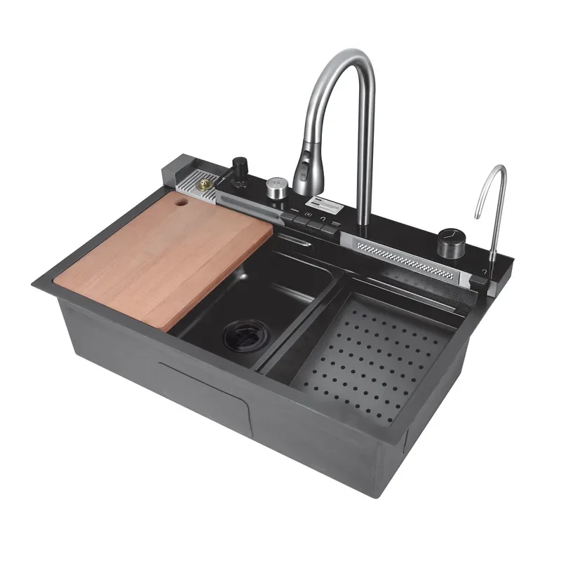 High Quality Handmade Waterfall Kitchen Sink Stainless Steel Single Basin Dishwashing Multifunctional Sink for Modern Home