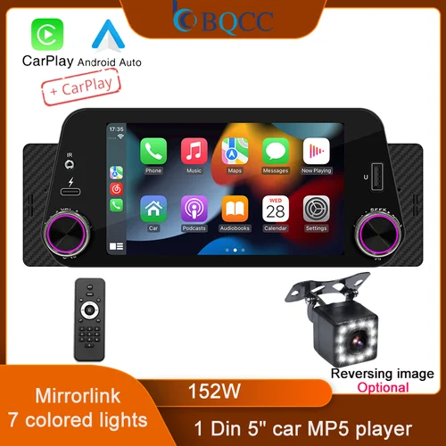 Imagen 1 del producto BQCC 1din 5 ""HD pantalla táctil con cable/inalámbrico Android Auto carplay reproductor de mp5 para coche con Mirrorlink BT USB FM estéreo multimedia para coche