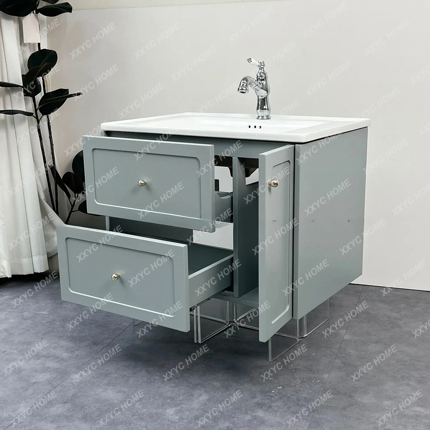AA retro rubber wood paint bathroom cabinet ceramic integrated basin bathroom washstand customization