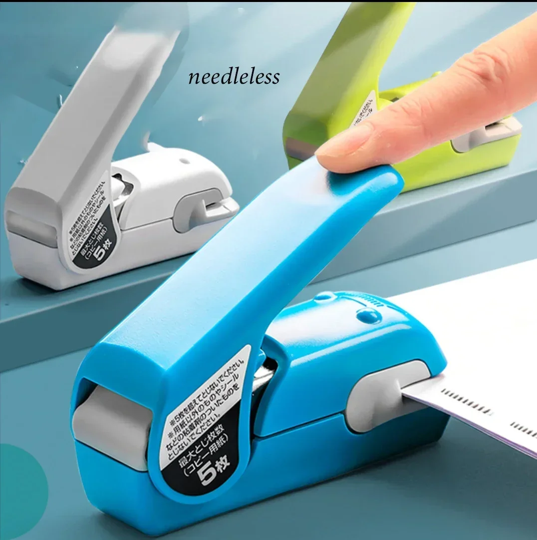 Students Labor-saving Holding Model Finishing Embossed Office Stapler Mini Hand Paper Induc Needle-free With Safe Portable