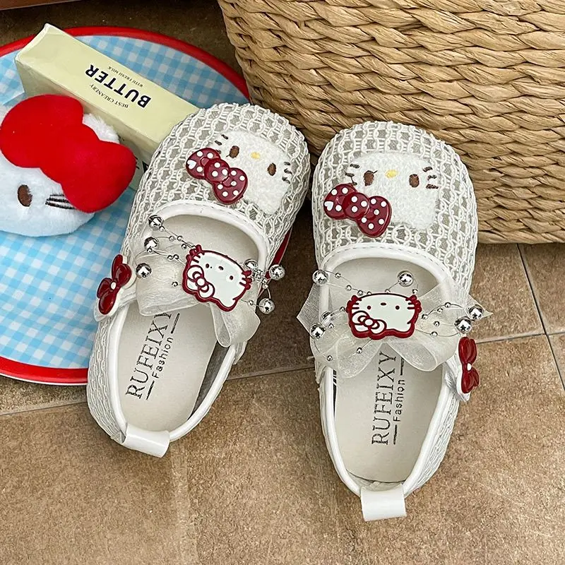 

Sanrio Hello Kitty Girls Retro Flat Shoes Mary Fashion Baby Princess Shoes Mesh Breathable Children's Sandals Summer Kids Shoes