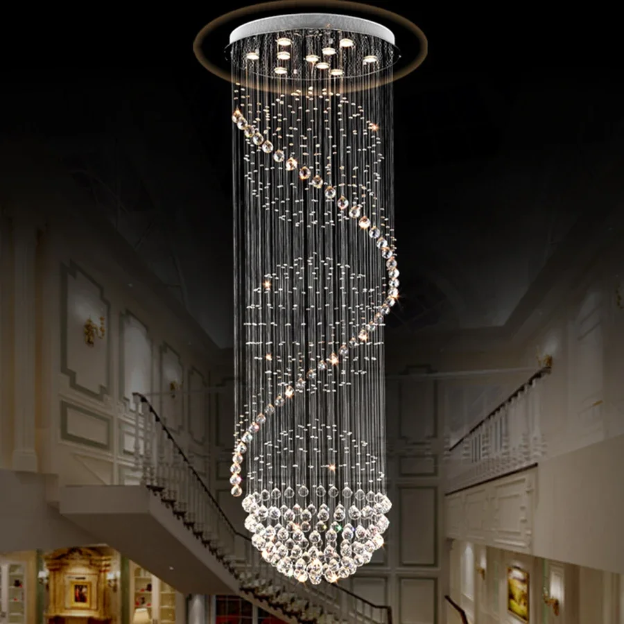 2024 Crystal Chandelier Modern Spectacular LED Spiral Ball Raindrop K9 Ceiling Light Fixture Living Room Hotel Corridor Foyer