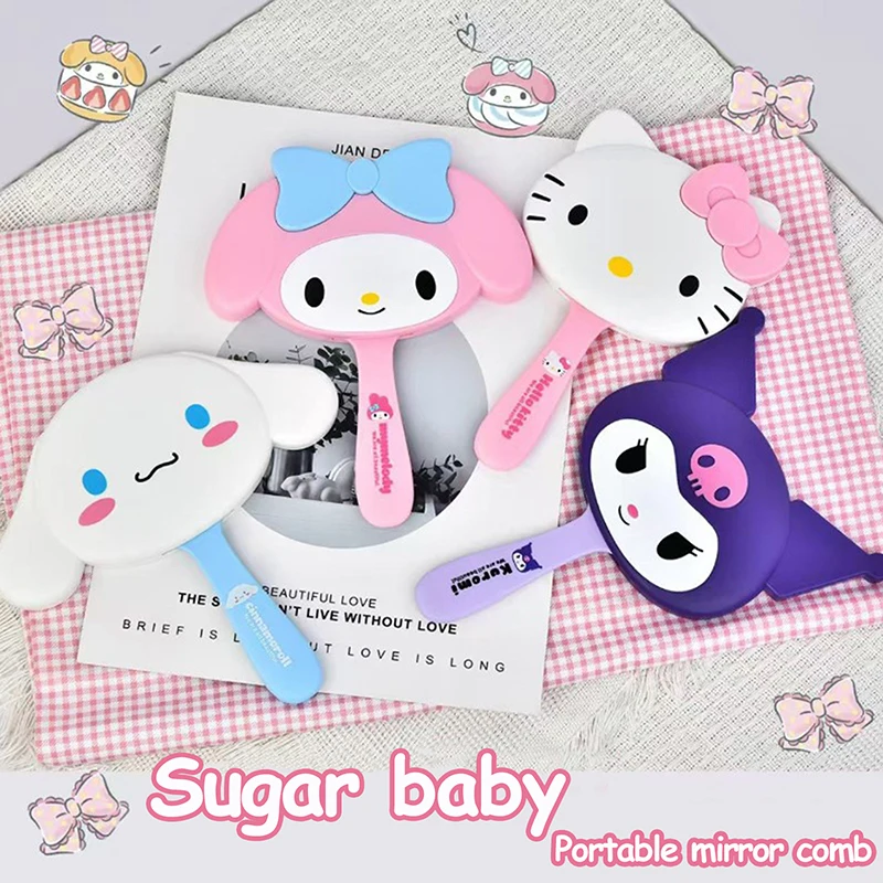 Cartoon Sanrio Hello Kitty Kuromi Melody Kawaii Mirror Comb Boxed Handheld Extracted Oneness Travel Hair Brush Massage