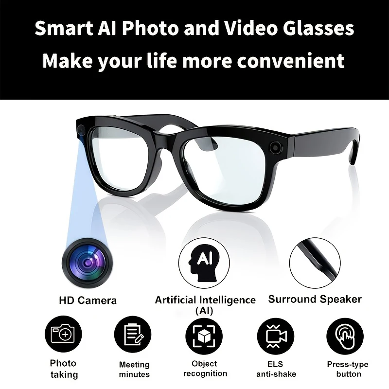 

8MP Ultra-Wide Camera Glasses Smart Ai Translation 40H Playtime Bluetooth HD 1080P Portable Sunglasses Design Premium Materials