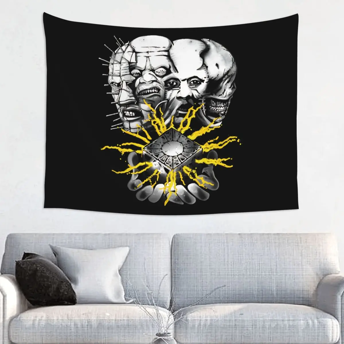 Horror Pinhead Movie Tapestry Colorful Fabric Wall Hanging Hellraiser Decoration for Bedroom Table Cover Mandala Wall Tapestry
