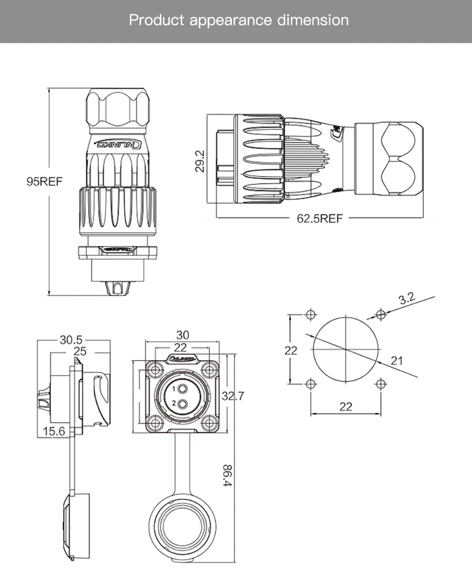 CNLINKO DH20 2/3/4-Pin Vollmetall Wasserdichter Steckverbinder IP68 M20 Lötbarer Netzstecker und Panel-Buchse für Medizinische & Krankenwagen-Ausrüstung – Detail 20
