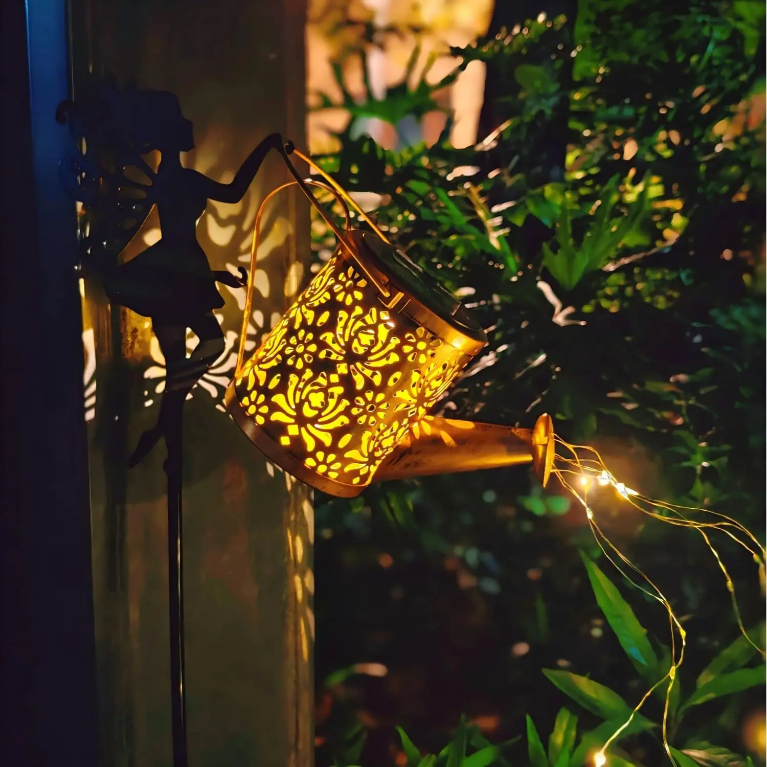 Solar Fairy Watering Can Lights Waterproof Garden Lights Outdoor Hanging LED Solar Kettle Lamp for Patio Villa Path Lawn Decor