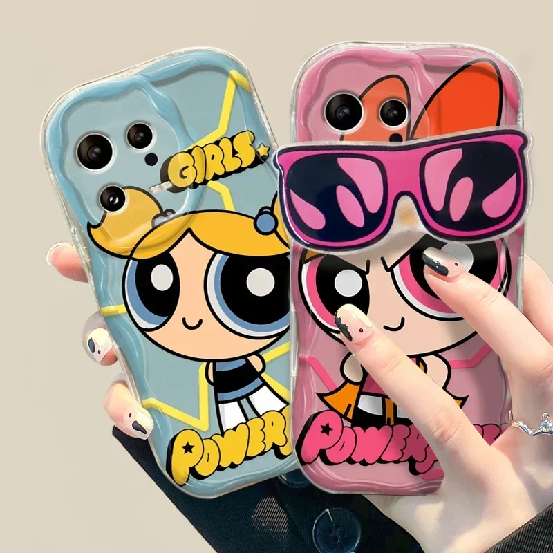 The P-Powerpuff Girls Holder Case for Xiaomi Mi 14 13 12 Pro 11 Lite 11i 5G POCO X6 X5 X4 X3 NFC GT F6 F5 F4 F3 M4 M3 Wave Cover