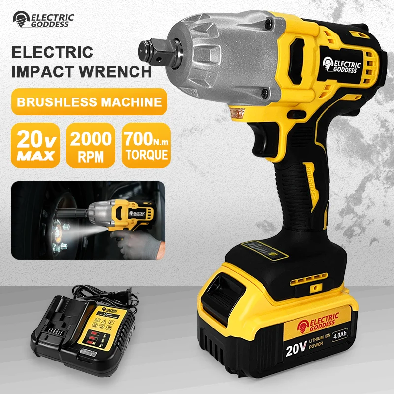 700N·M Brushless Electric Wrench 1/2 Inch Impact Wrench Auto Repair Wrench Wrench With Battery Set For Dewalt 20V Battery