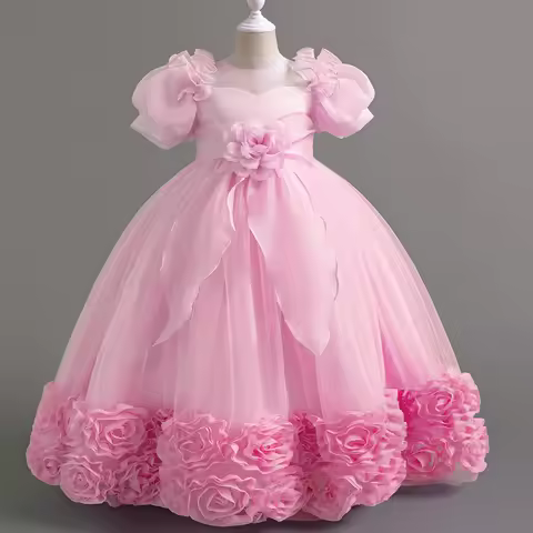 Children Elegant Girls Dress Flower Girl Long Evening Festive Dresses Girl's Clothes From 4 to 12 Years