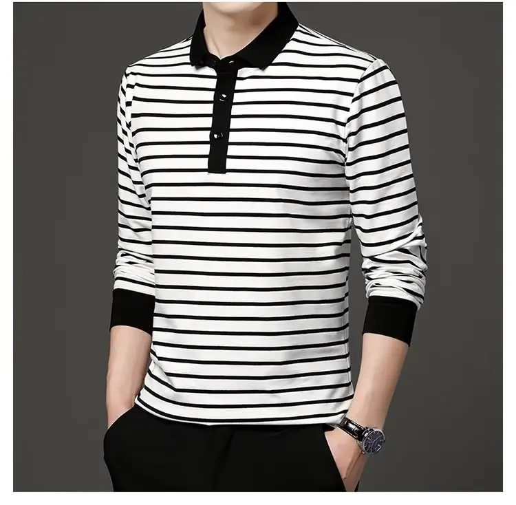 Men's Long Sleeve  Shirt Striped Trendy Spring Autumn T-Shirt Standard Fit Youth Popular Tailend Mall Collapse Wave Brand